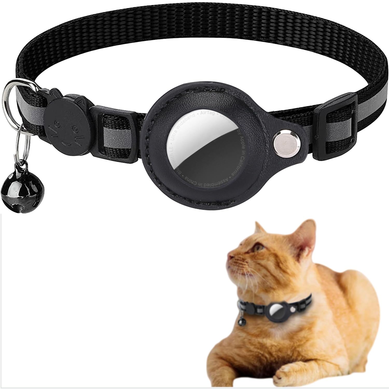 GPS Chat Collar for Cats and Dogs Waterproof and Reflective Anti-One IPX7 Waterproof Tracking Collar Adjustable with Reflective Strips (Blcak)