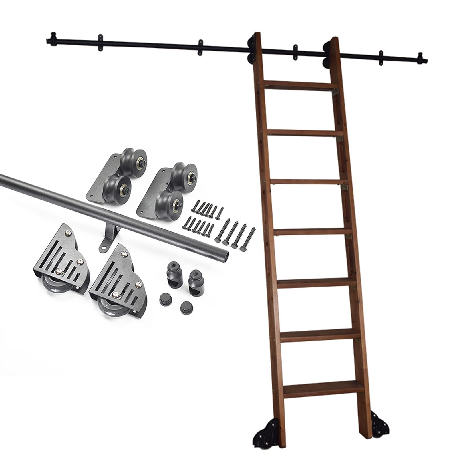 Escalera De Rodadura Biblioteca De Hardware Kit De Pista de la Biblioteca de Rodadura de Hardware de la Escalera corredera (sin Escalera) Kit, Kit de Puerta de Granero Deslizante, Tubo Redondo de AC