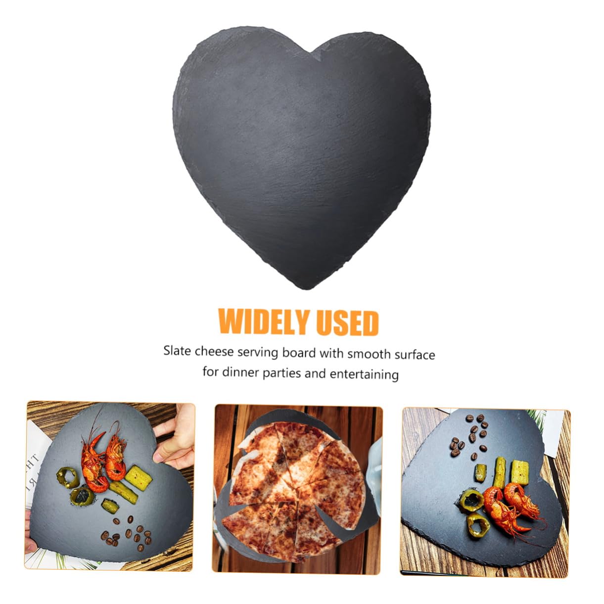 Homoyoyo Bandeja de Piedra Forma de Corazón 25x25 Cm Negra, Tabla para Servir Quesos y Carnes, Material Resistente, Uso en Fiestas y Ocasiones Obsequios
