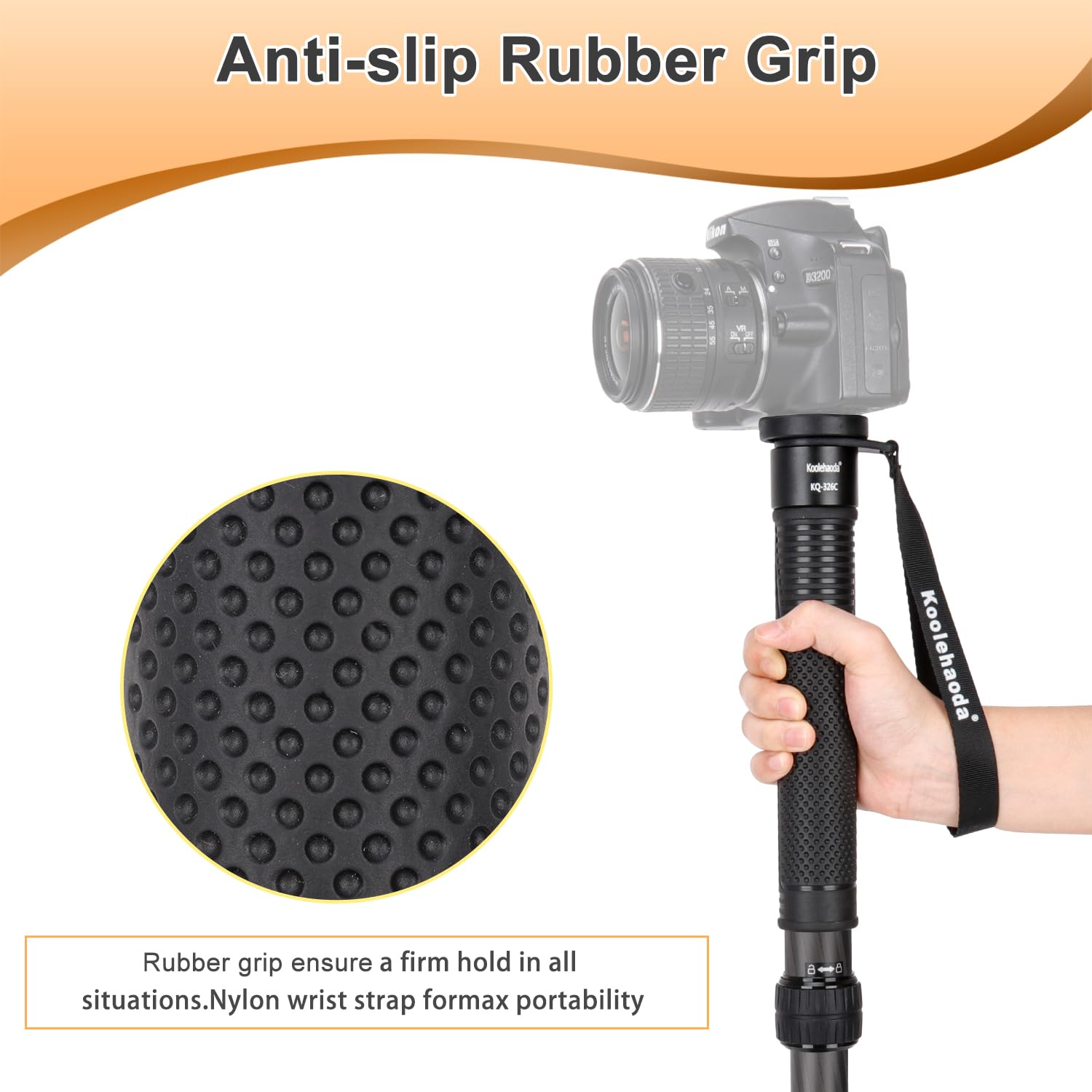 Koolehaoda Monopie de 44-174 cm para cámara, monopie de Fibra de Carbono con Tubo de 32 mm, monopie de Viaje portátil y liviano para cámaras DSLR, Carga útil de 15 kg (KQ-326C)