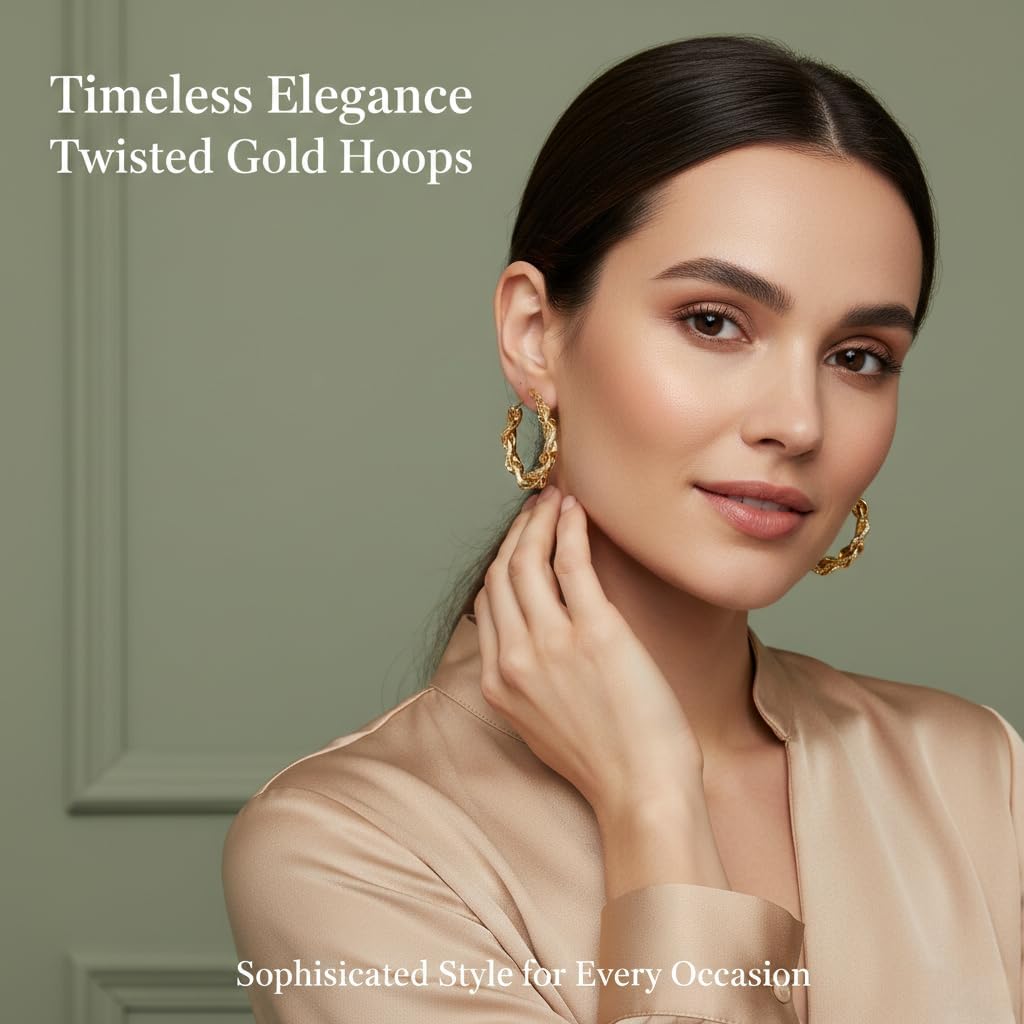 14K Gold Hoop Earrings for Women, Large Gold Hoop Earrings Lightweight Hypoallergenic Earring Trendy Minimalist Jewelry Gift for Mom Girlfriend
