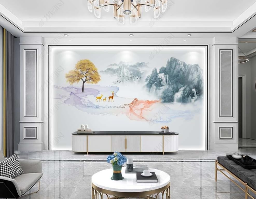 Poster géant mural abstrait en intissé haut de gamme paysage d'encre chinoise