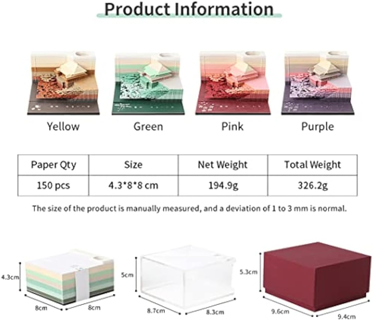 Note autoadesive Blocco note 3D Blocco note del Tempio Kiyomizu, 150 fogli Blocco note Carta artistica Blocco note 3D, Blocchi note for bambini/amante/amici/moglie/regali for studenti (Viola) (Color