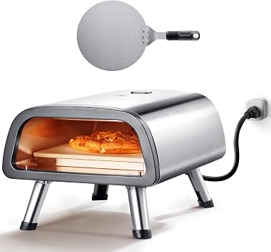 VEVOR 12" Electric Pizza Oven Countertop, Stainless Steel Pizza Maker Machine with Pizza Stone and Spatula, Heats up to 850F, Multipurpose Indoor & Outdoor Pizza Cooker for Restaurant Home Camping