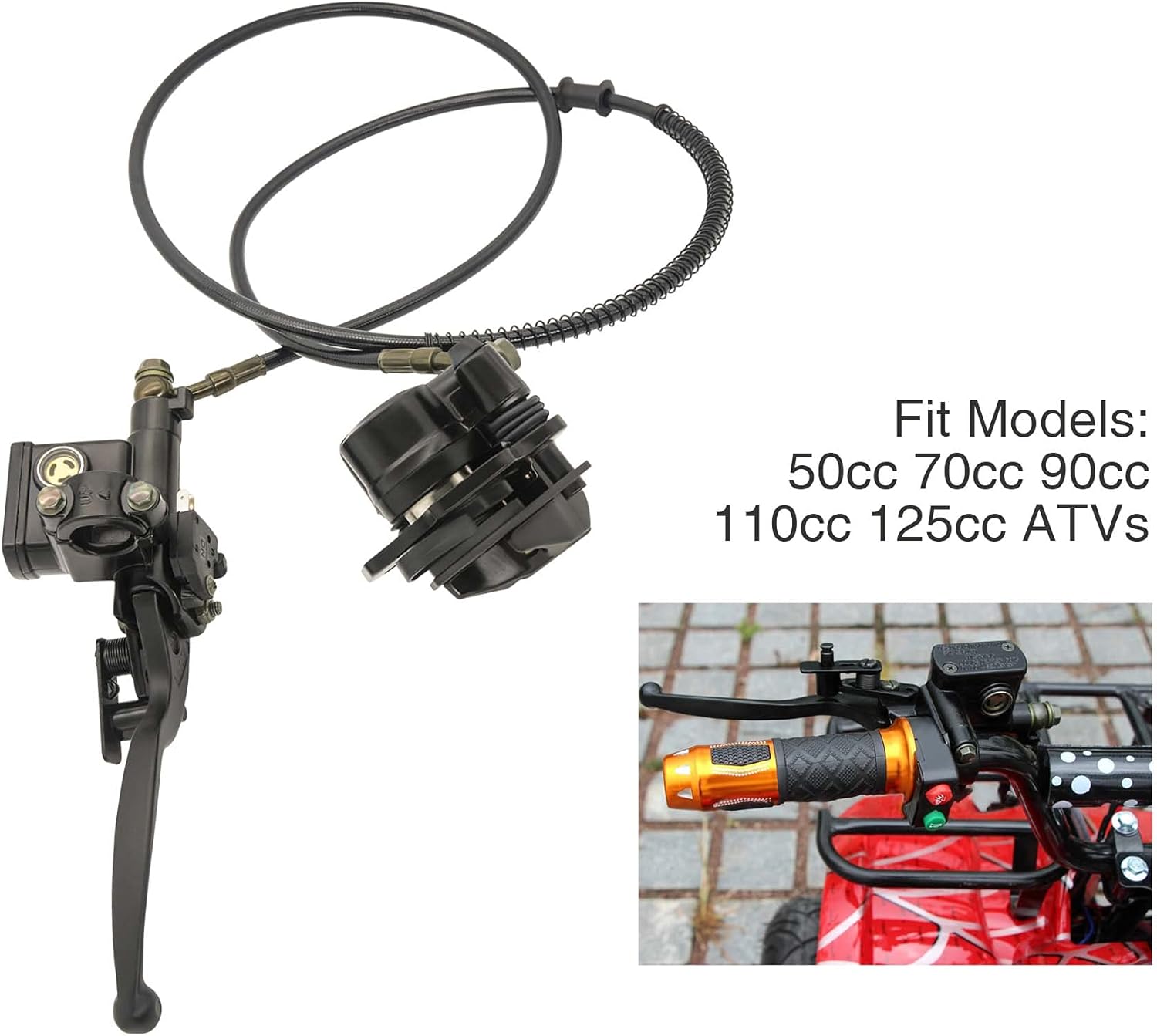 Rear Hand Hydraulic Disc Brake Left Hydraulic Brake Master Caliper Assembly Compatible for Chinese Taotao Roketa Sunl 50cc 90cc 110ccc 125cc Go-Kart Dune Buggy Quad ATV Dirt Mini Bike Kinroad 1