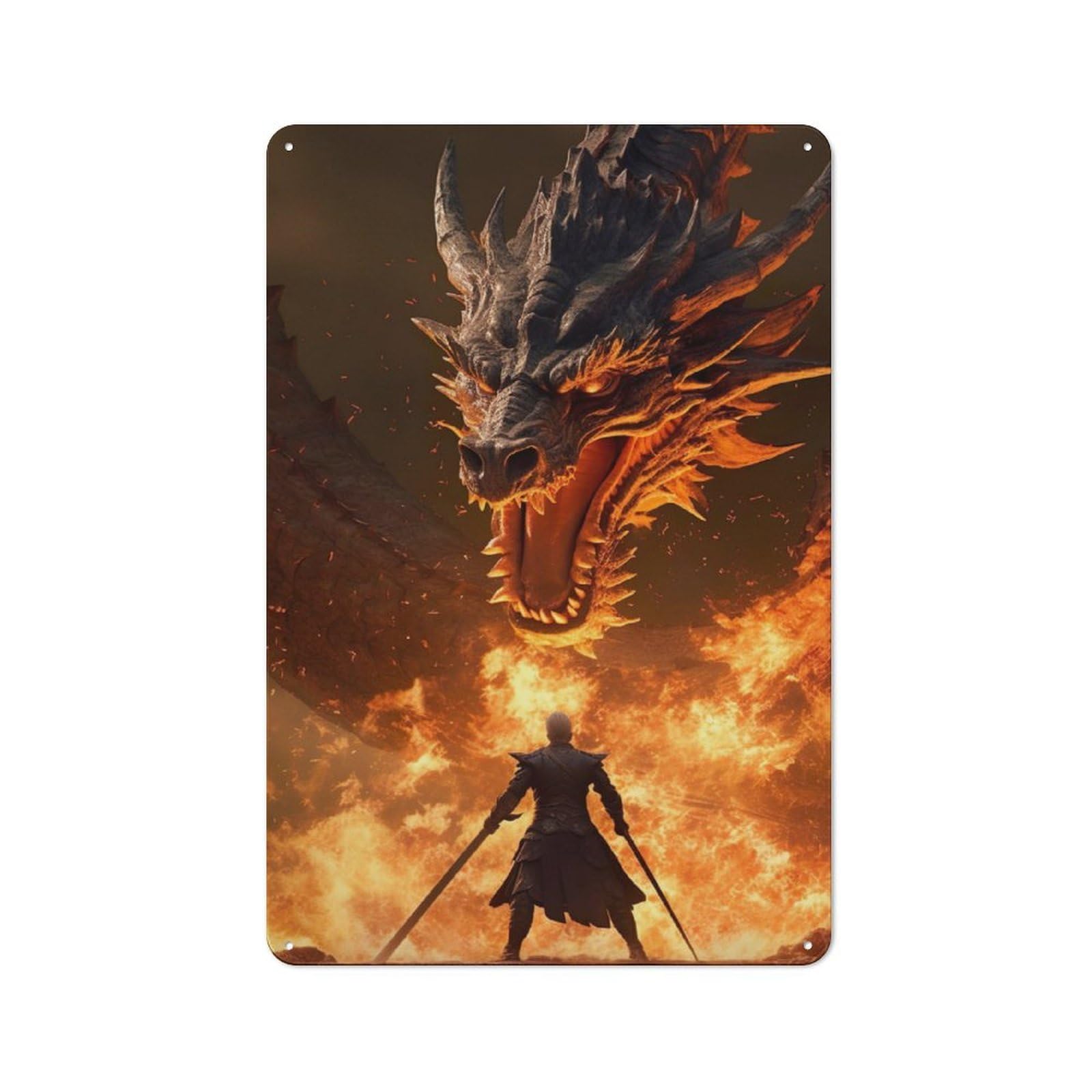 Junmoney Legendary Fire Dragon Metal Sign 30X20cm With For Home Bar Wall, Rustic Decor, For Collectors Decorating Home Bars And Entertaining Spaces