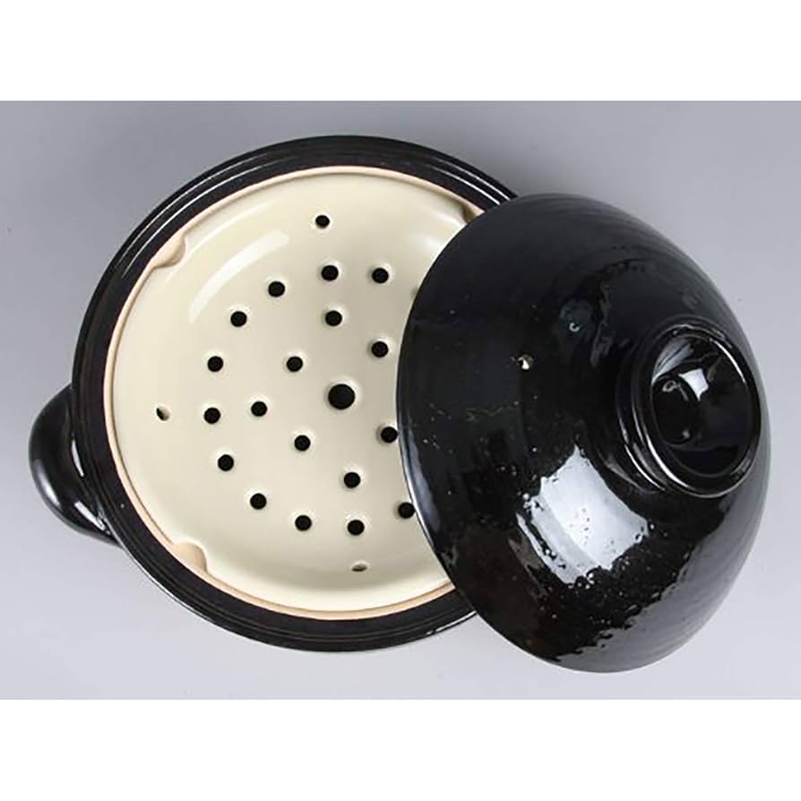 Amazon.co.jp: 長谷園 ヘルシー蒸し鍋 黒 大(3-5人用) 直火対応