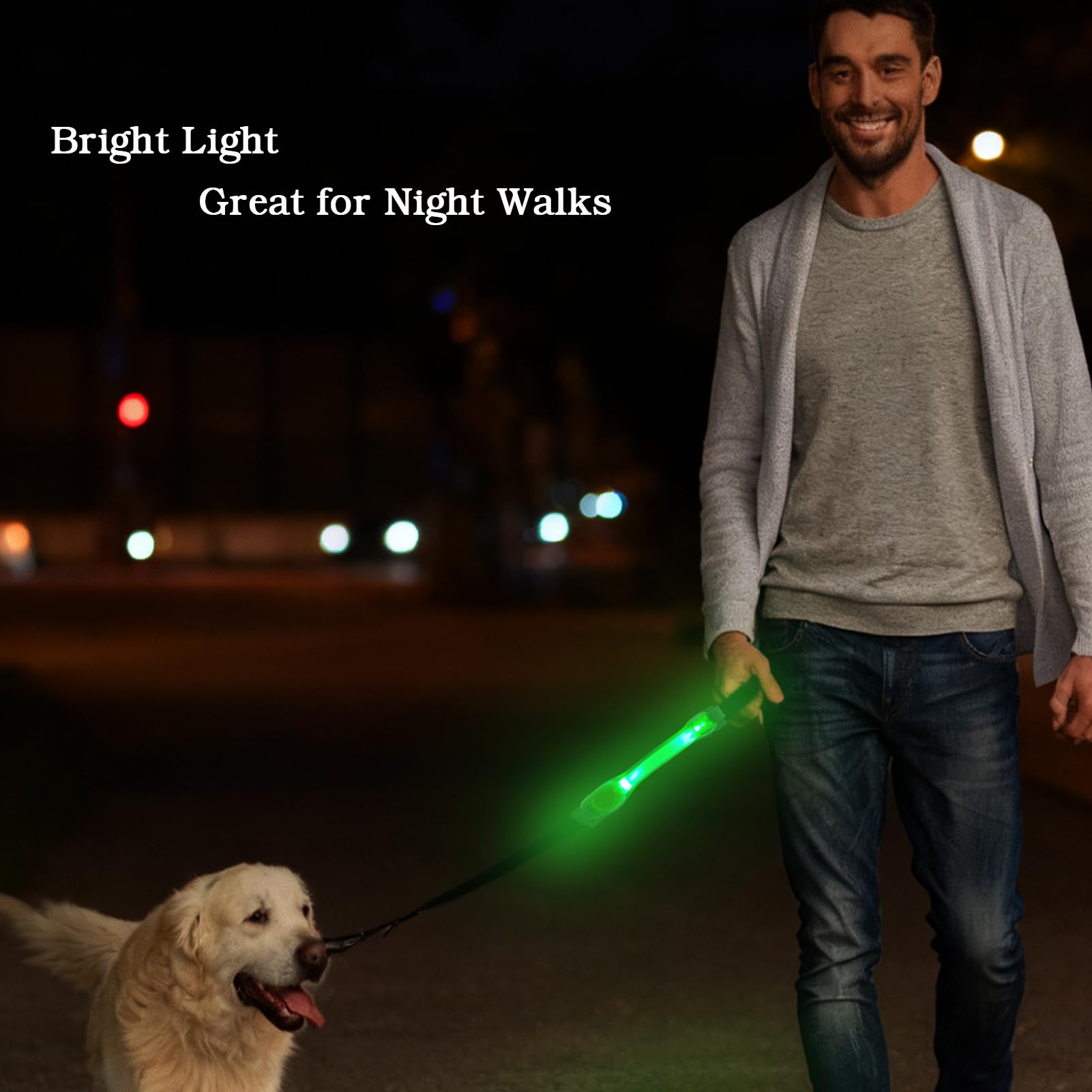 Juego de correa de perro resistente y luz LED, luz LED con calcomanías de nailon, accesorios universales brillantes fáciles de colocar, correa de collar y arnés, banda de seguridad con luz LED para