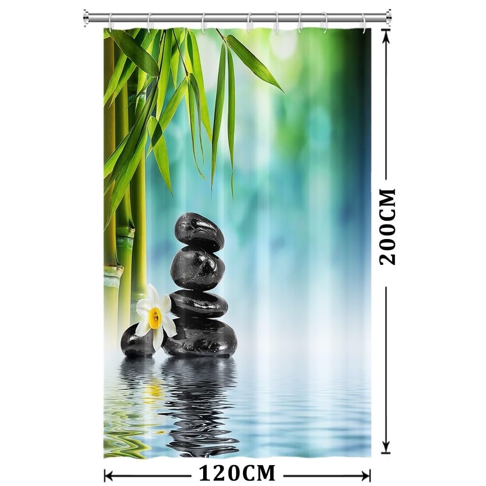 Terme GiardinoTenda da doccia Centro benessere verde bambù nero pietra fiore tenda da bagno Semplice tenda da doccia impermeabile Tessuto impermeabile lavabile in lavatrice 120x200cm
