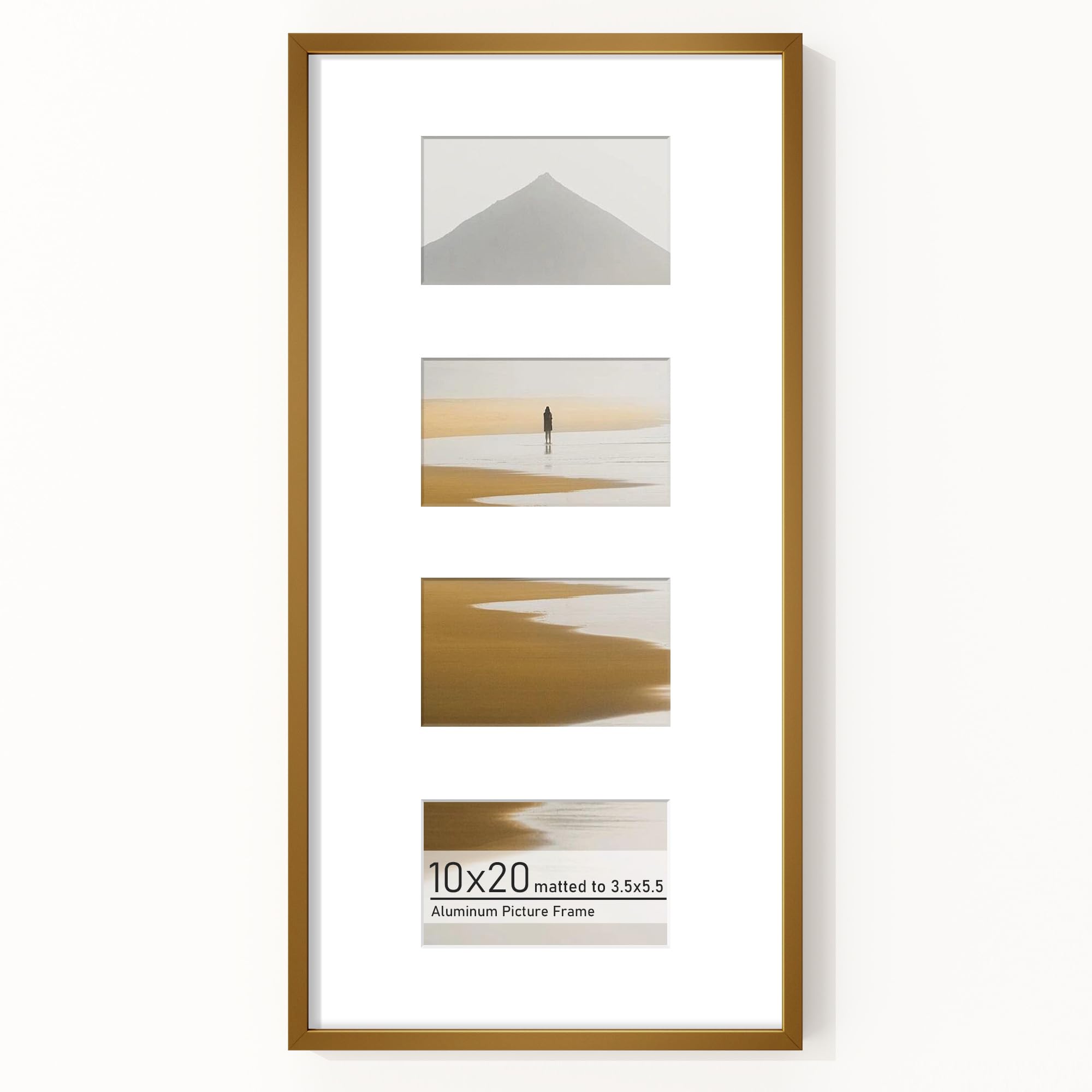 Acovy 10x20 Picture Frame, Aluminum Photo Frame Matted to 3.5x5.5in (4 open slots)