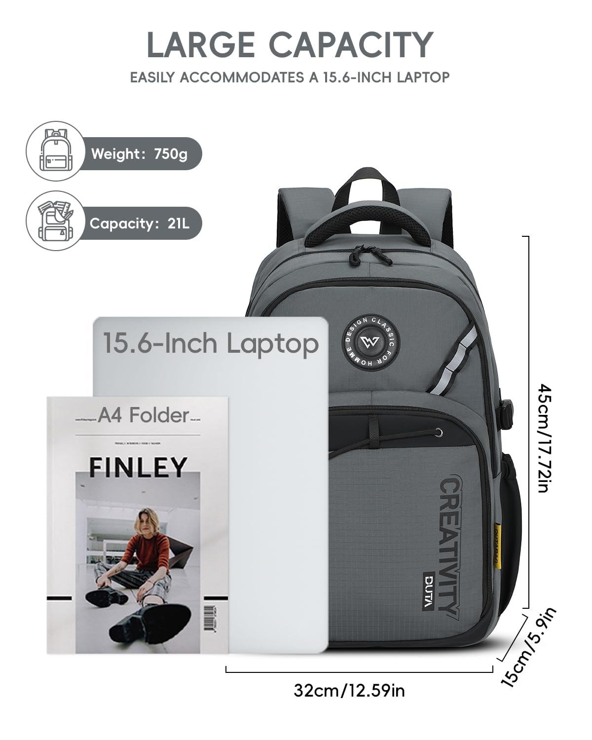 Amythe Mochila Instituto para Adolescentes, Mochilas Escolares para Juveniles 10 a 18 Años con Varios Compartimentos, Mochilas Grande Impermeable para Viagem & Escola, Gris