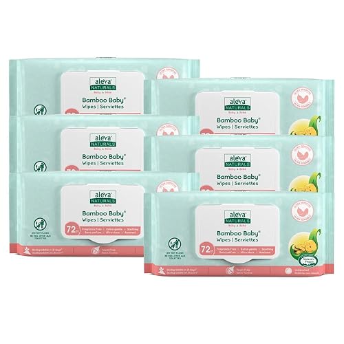 Aleva Naturals Bamboo Baby Sensitive Wipes- Natural and Organic Formula, Hypoallergenic, Biodegradable, Extra Strong and Ultra-Soft, Perfume Free Diaper Wipes - New Eco-Friendly, Sustainable Packaging- 72 Count X 6= 432 Wipes Total - 72 count (Pack of 6) - Skin Cleaning Wipe