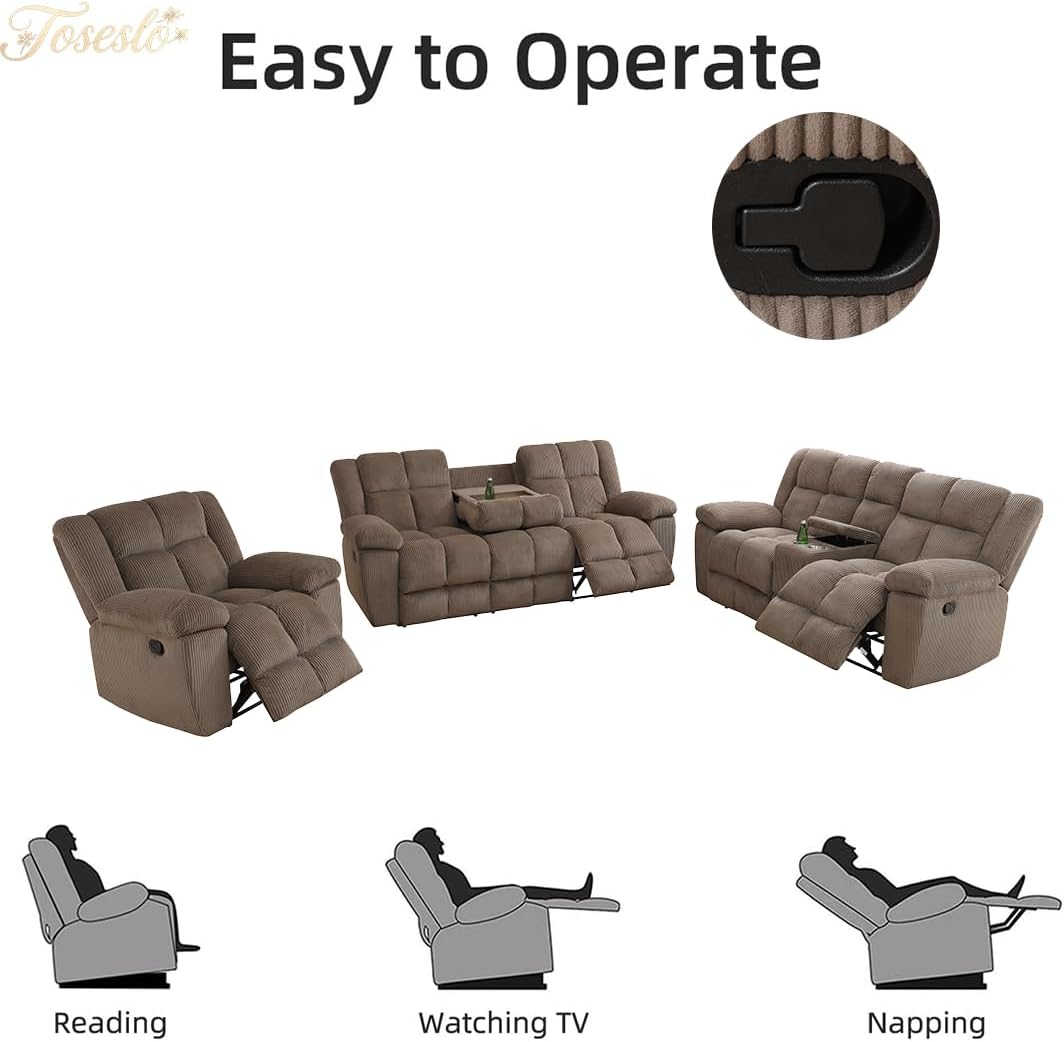 Brown Recliner Chair for Living Room, Manual Corduroy Reclining Single Chair, Modern Fabric Living Room Furniture with Comfy Padded Armrest for House/Apartment