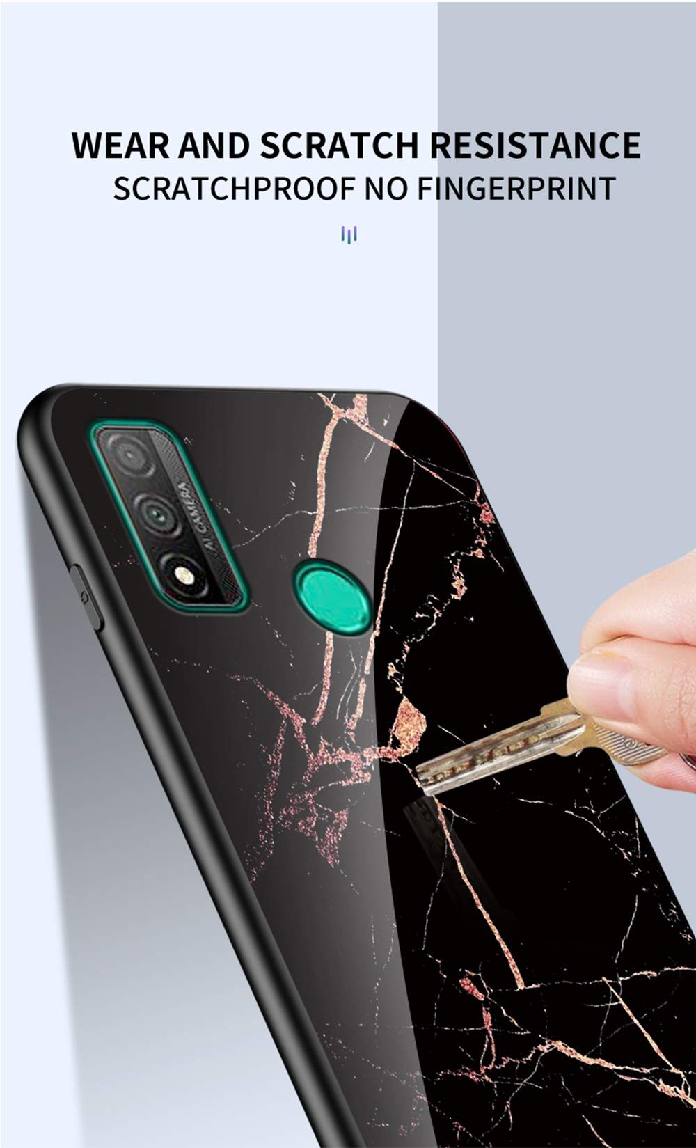 Custodia In Vetro Temperato E Silicone Per Huawei P Smart 2020 – Effetto Marmo Oro E Nero - 4