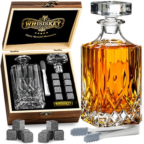 WHISISKEY Conjunto de jarro de uísque – Conjunto de presente de uísque – Presentes para homens, presente de aniversário para homem, Decantador clássico 500 ml, 8 pedras de uísque