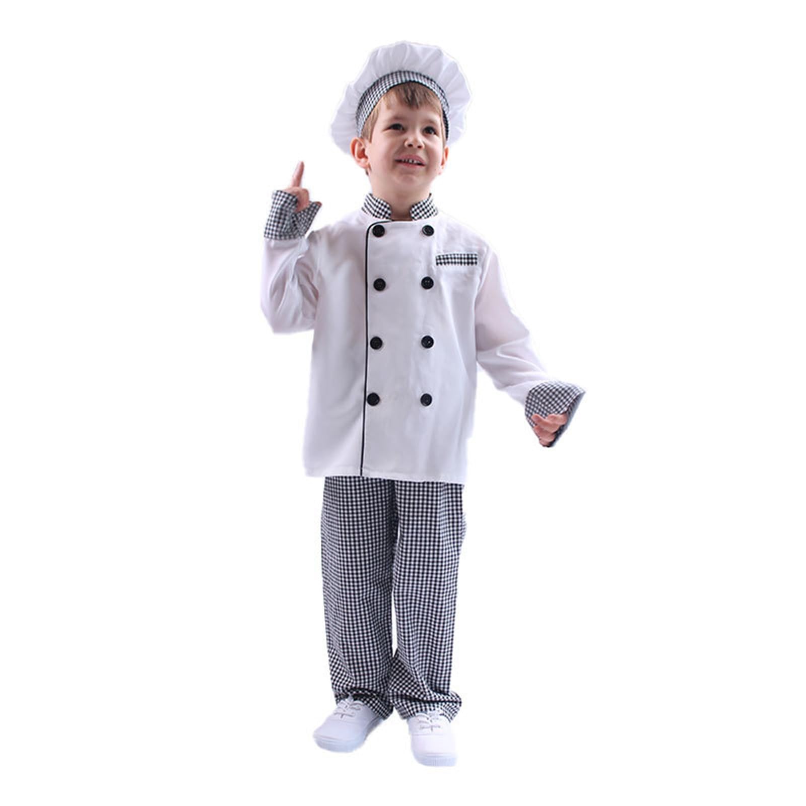 Kids Chef Costume Set with Apron and Hat for Boys Ages 3-10, Cotton-Like Fabric Role Play Dress Up for Baking Cooking Class Parties (White, 11-14 Years)