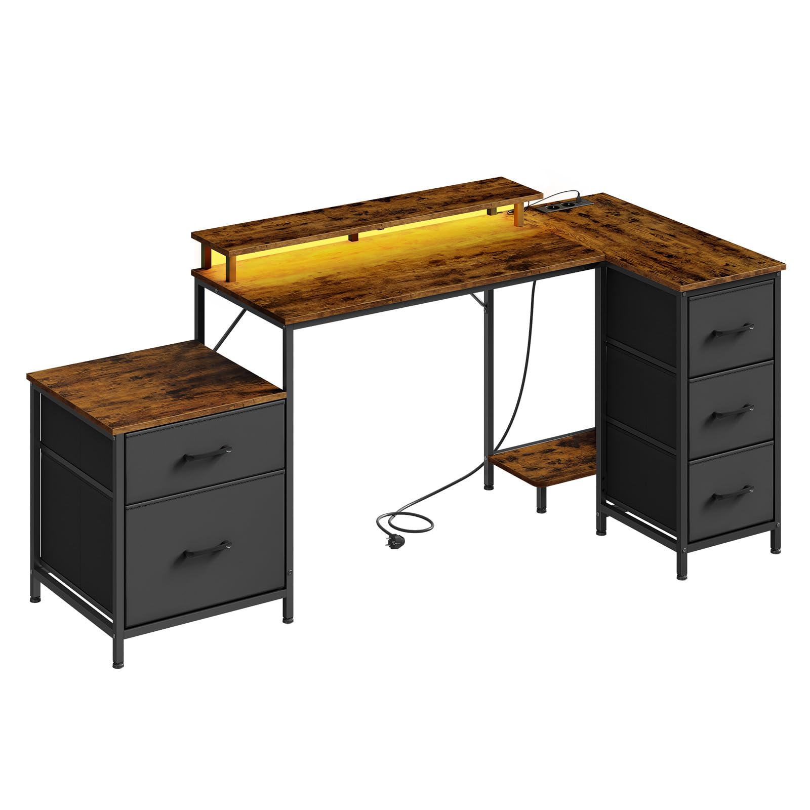 WOLTU Bureau d'angle en L avec Rangement, avec 5 Tiroirs