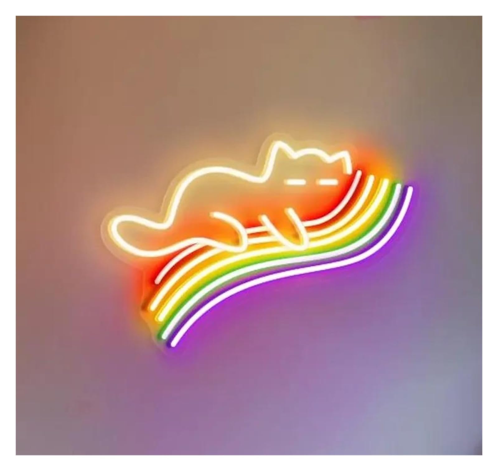 SHOUXI Sign Lamp Cat Sleeping On Rainbow Neon Sign, Cute Cat Lover, Aesthetic Wall Decor, Kid Room Party Backdrop Dimmable Lamps 38cm(A)