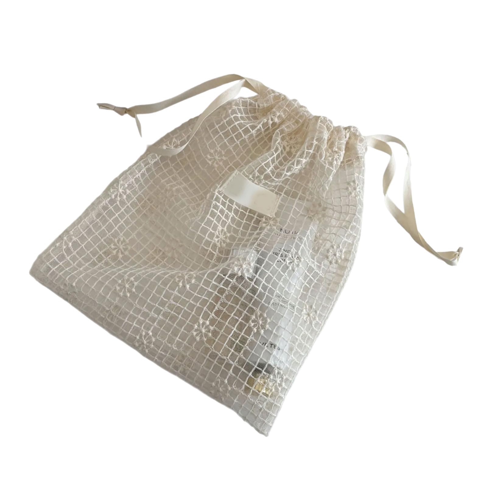 Zwwaazhf E Net Cosmetic Pouches With Lac Detailing And Daisies Pattern Drawstring Closur Travel Friendly Storag Organizers Travel Cosmetic Organizers Drawstring Bag