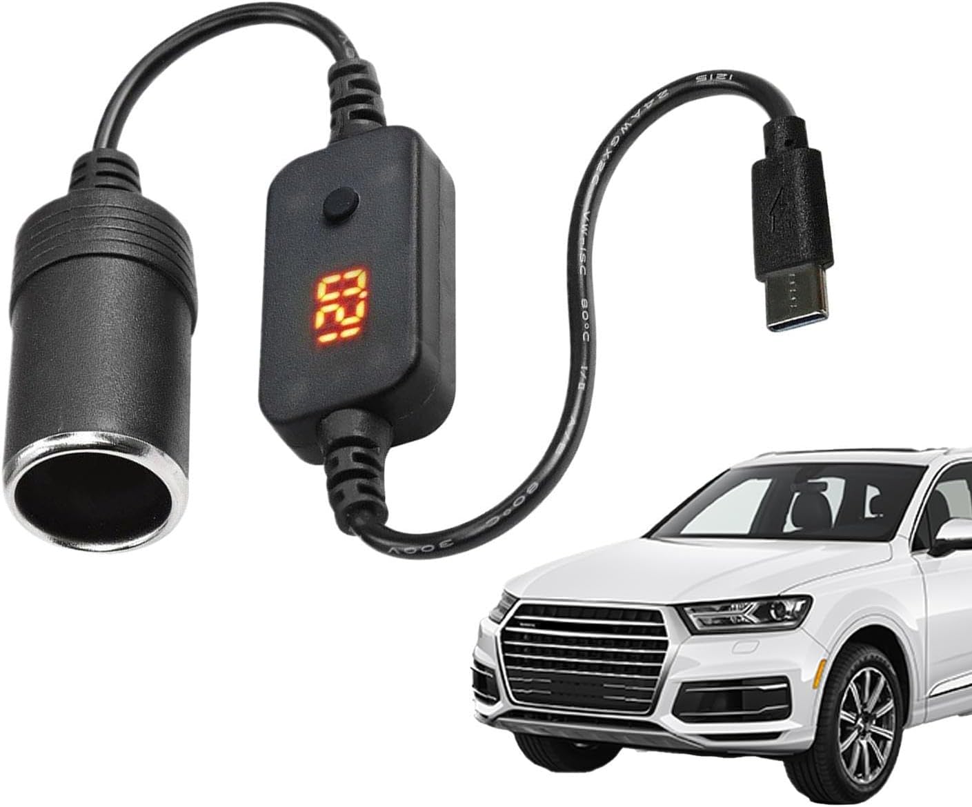 Car Type-C Converter Cable Fast Charging Vehicle Charger Adapter Socket