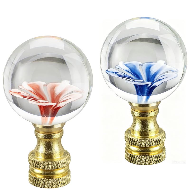 Image of 2 Pack Lamp Finials Red and Blue Flower Crystal Ball, Lamp Finials Decorative for Table Lamps, Floor Lamps, Lamp knob Replacement