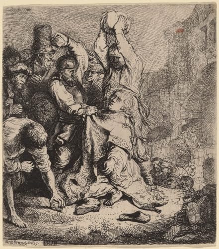 Toile la lapidation de saint Etienne de Rembrandt résout le vide mural salon 60x90