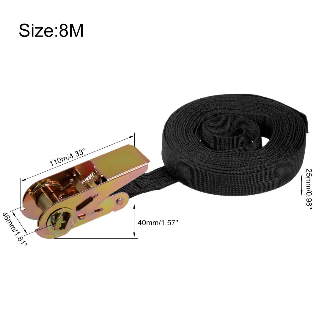 sourcing map Sangle d᾿Arrimage 8m x 25mm cliquet 250kg Charge Travail pour Camion Noir 2Pcs