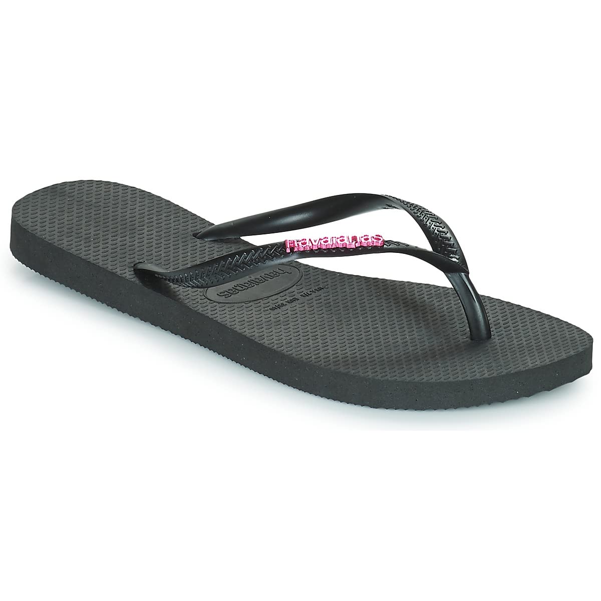 Havaianas Slim Logo Metallic Women FlipFlop Black/Pink 3.5/4 UK