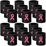 Wettarn 18 pulseras de cinta rosa para concienciación sobre el cáncer de mama, muñequeras deportivas para sudar, muñequeras atléticas, muñequeras de gimnasia para mujeres y hombres (negro)