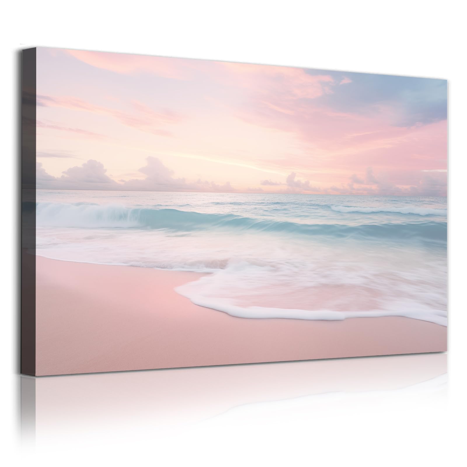 Amazon.com: Pink Beach Canvas Wall Art Ocean Waves Picture