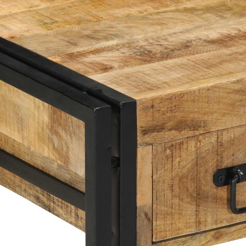 Massiver Mangoholz Nachttisch mit Eisen Gestell und Stauraum - Robuster Beistelltisch für Schlafzimmer und Wohnbereich mit stabiler Platte und elegantem Design