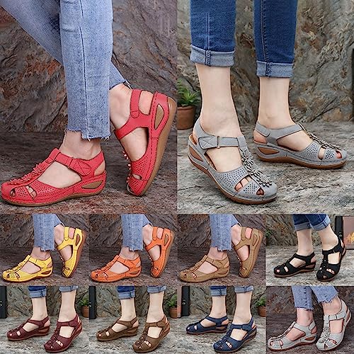 Womens Wedge Sandals Vintage Hollow Out Ankle Strap Closed Toe Sandals Bohemia Slip On Platform Sandal Outdoor Beach Shoes3