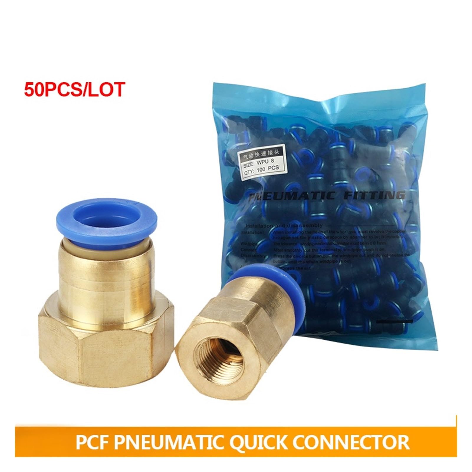 SSIMOO 50 unids/lote conector neumático PCF 4mm-12mm rosca de ajuste 1/8 "1/4" 3/8 "1/2" rosca de tubo de aire hembra accesorio de aire recto kindly (Color : 4-01)