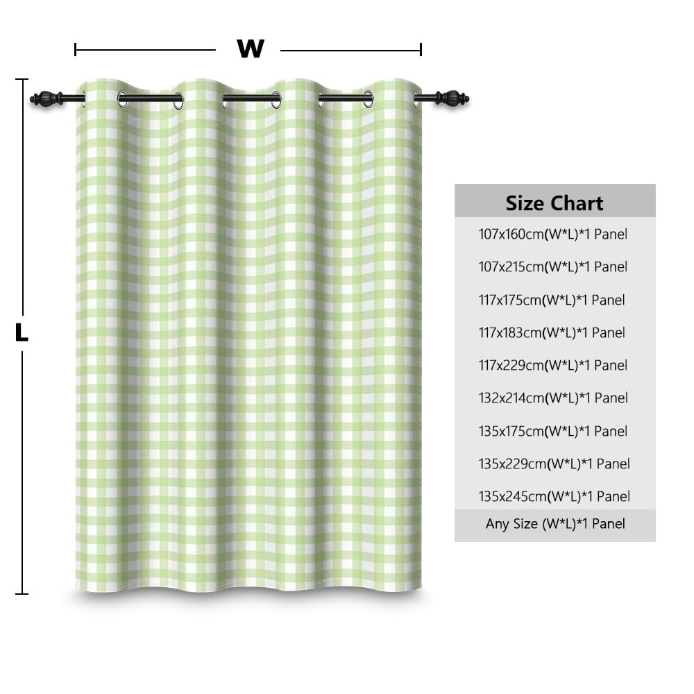 ggaimwf 132x214cm Plaid Eyelet Curtain Buffalo Check Light Green and White Gingham Squares Pattern Modern Farmhouse Thermal Grommet Blackout Window Drapes for Bedroom Living Room 1 Single Panel - Image 3