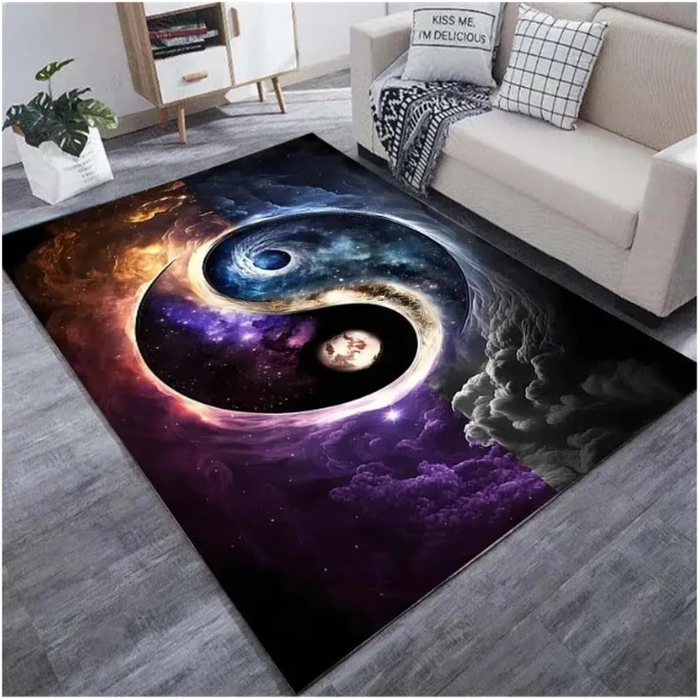 Tapis de sol motif Yin Yang pour décoration de maison chambre et salon style mystérieux