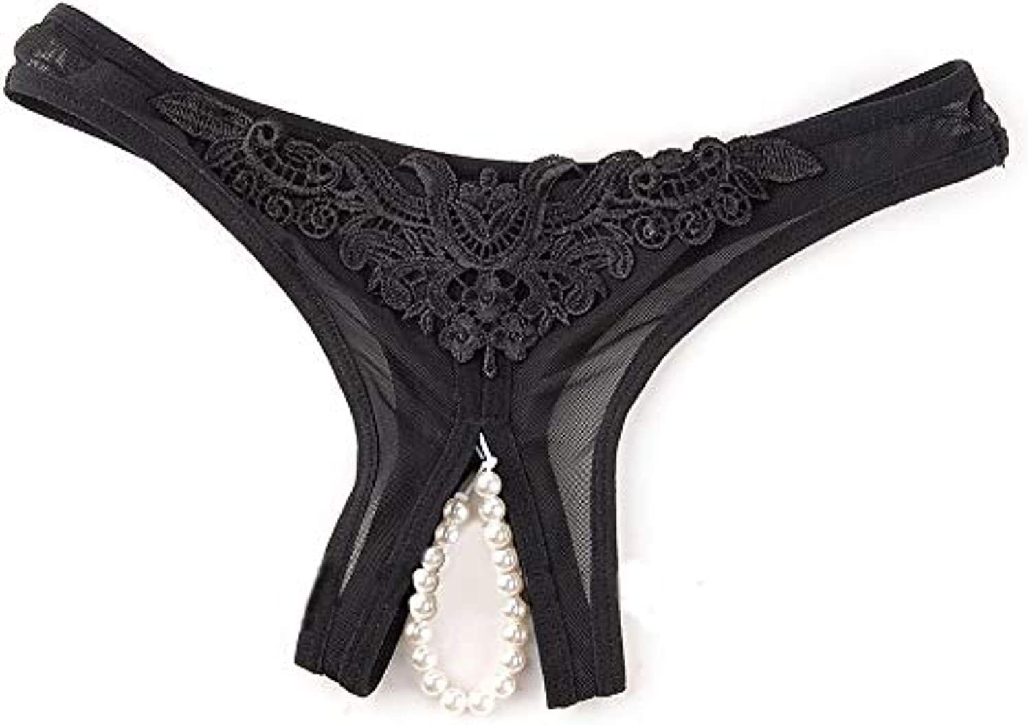 DUBKART Women G-string One Size - Lady Elegant Black Lace Open Crotch G-string -Black