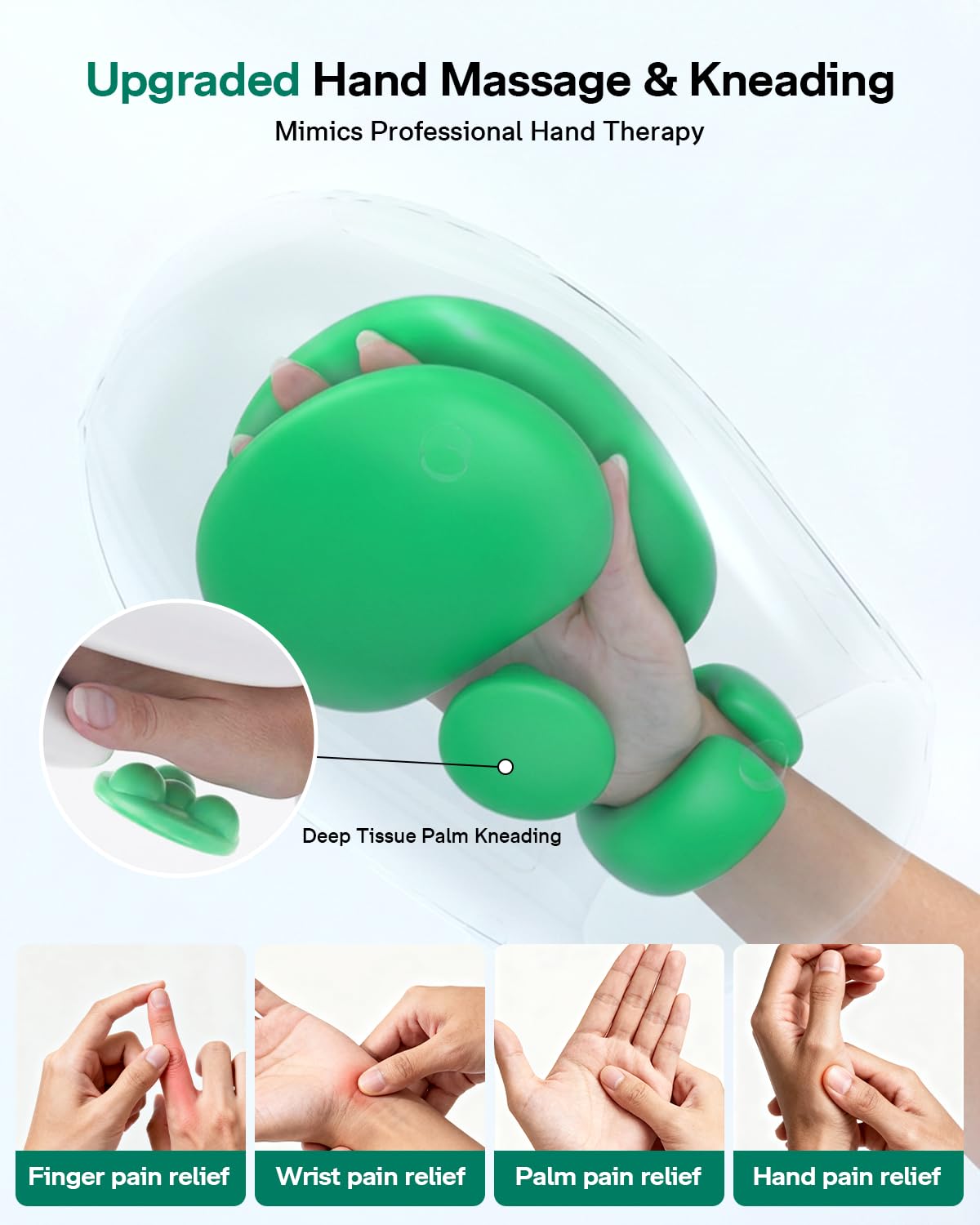 Masajeador de manos para artritis y alivio del túnel carpiano, masajeador de manos inalámbrico con calor y rodillos de amasamiento de palma específicos, regalo de cumpleaños para mamá, papá