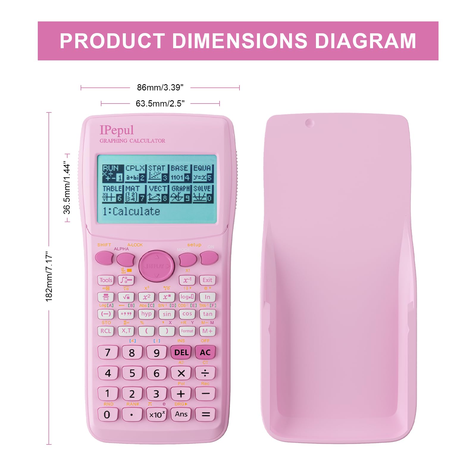 Calculatrice graphique, calculatrice scientifique iPepul 10 modes (complexe, statistiques, base N, équation, table, matrice, vecteur, graphique, G-Solve...), idéale pour les fournitures scolaires