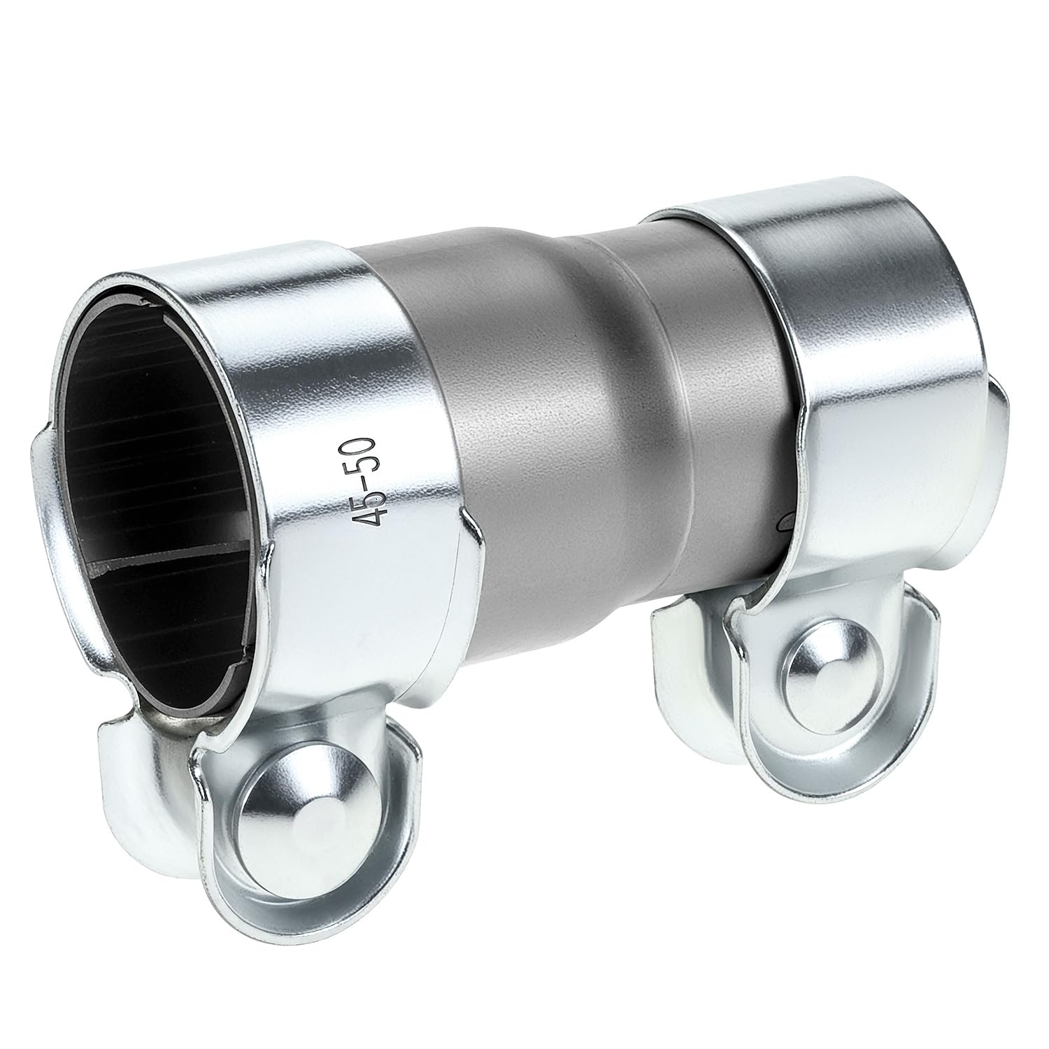 QWORK® 45mm to 51mm Exhaust Clamp Pipe Connector, Stainless Steel, Double Clamp Exhaust Pipe, No Welding Required