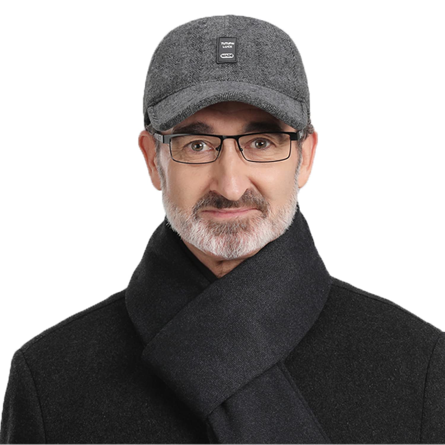 Bonnet d'hiver homme et casquette en tweed de laine chaude grise à rabats GSDT5Gray
