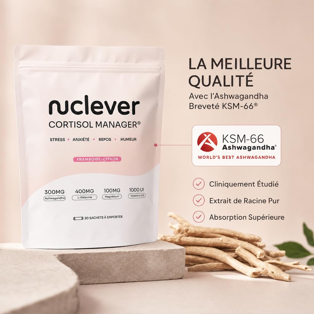 Cortisol Manager – Ashwagandha KSM-66 – Complément Alimentaire Magnésium & Vitamines – Programme 30 Jours – 30 Sticks