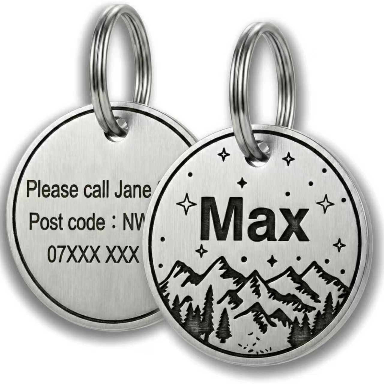 Deep Engraved Solid Brass Pet ID Tag, 2mm Extra Thick Personalized Dog Tags for Large Dogs & Small Cats, Waterproof Rust-Proof,Fashion Gift, 4 Sizes (Silver/Brass)