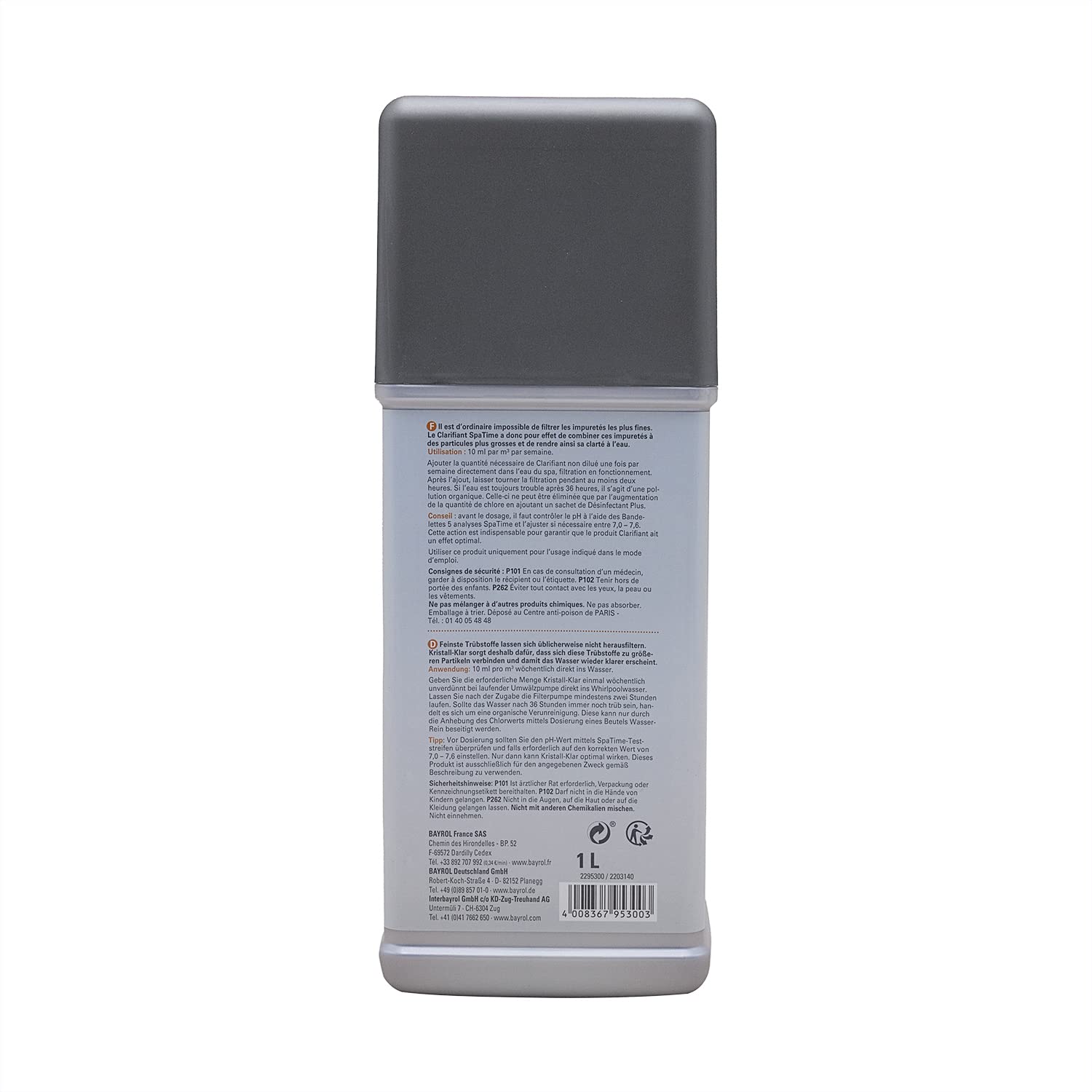 BAYROL SpaTime CLARIFIANT Liquide - 1L | Prévient Les problèmes d'eau Trouble - Liquide concentré + 10 Tests HPS OFFERTS 6 en 1