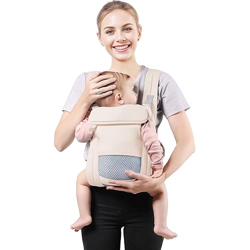 Baby Carrier Newborn to Toddler(7-30lbs), Toddler Carrier with Adjustable Shoulder Strap, Baby Holder Carrier with Breathable Mesh Fabric, Beige