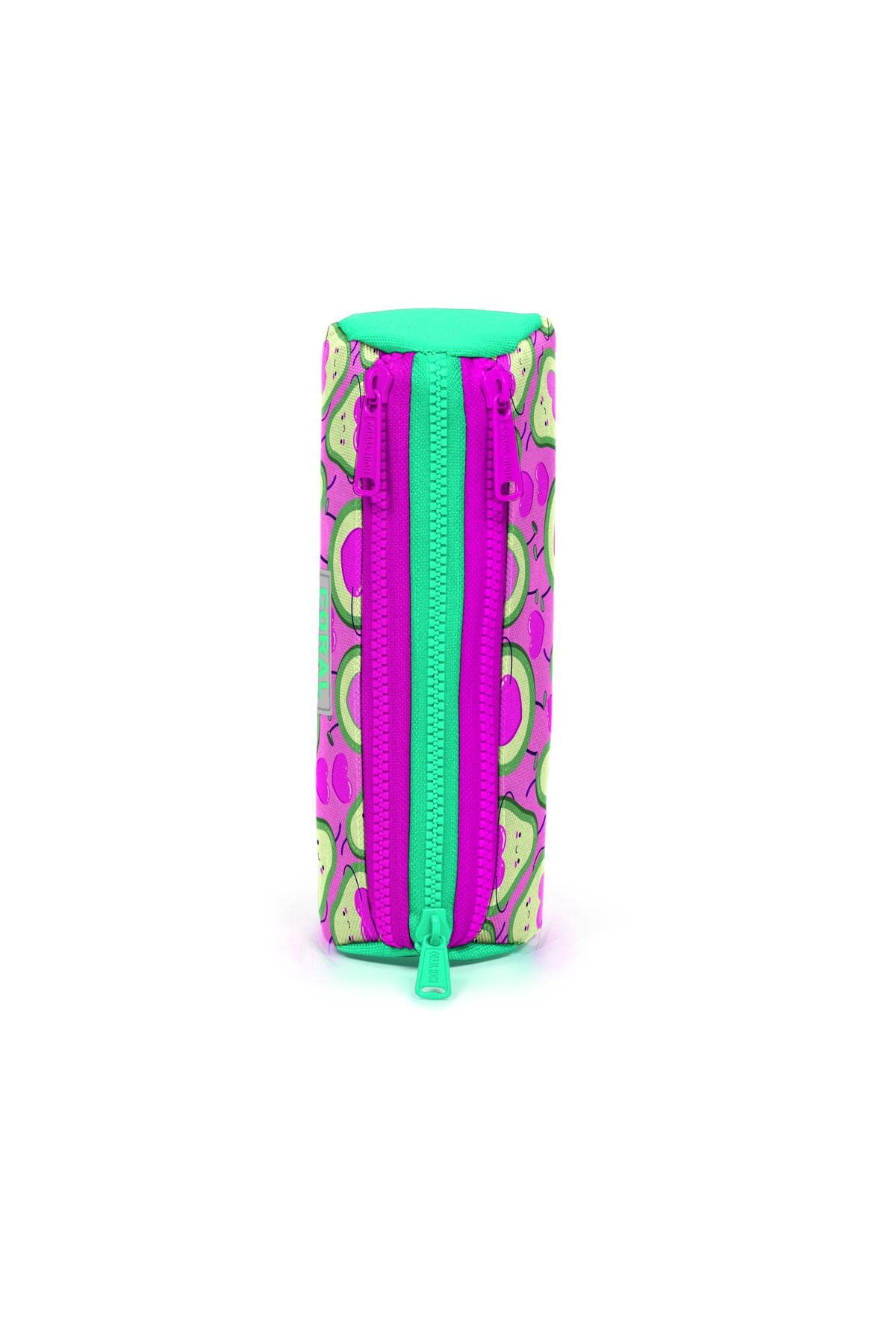 Coral High Estuche Infantil de Tres Compartimentos, Color Rosa Claro, Verde Agua, Estampado Avakoda