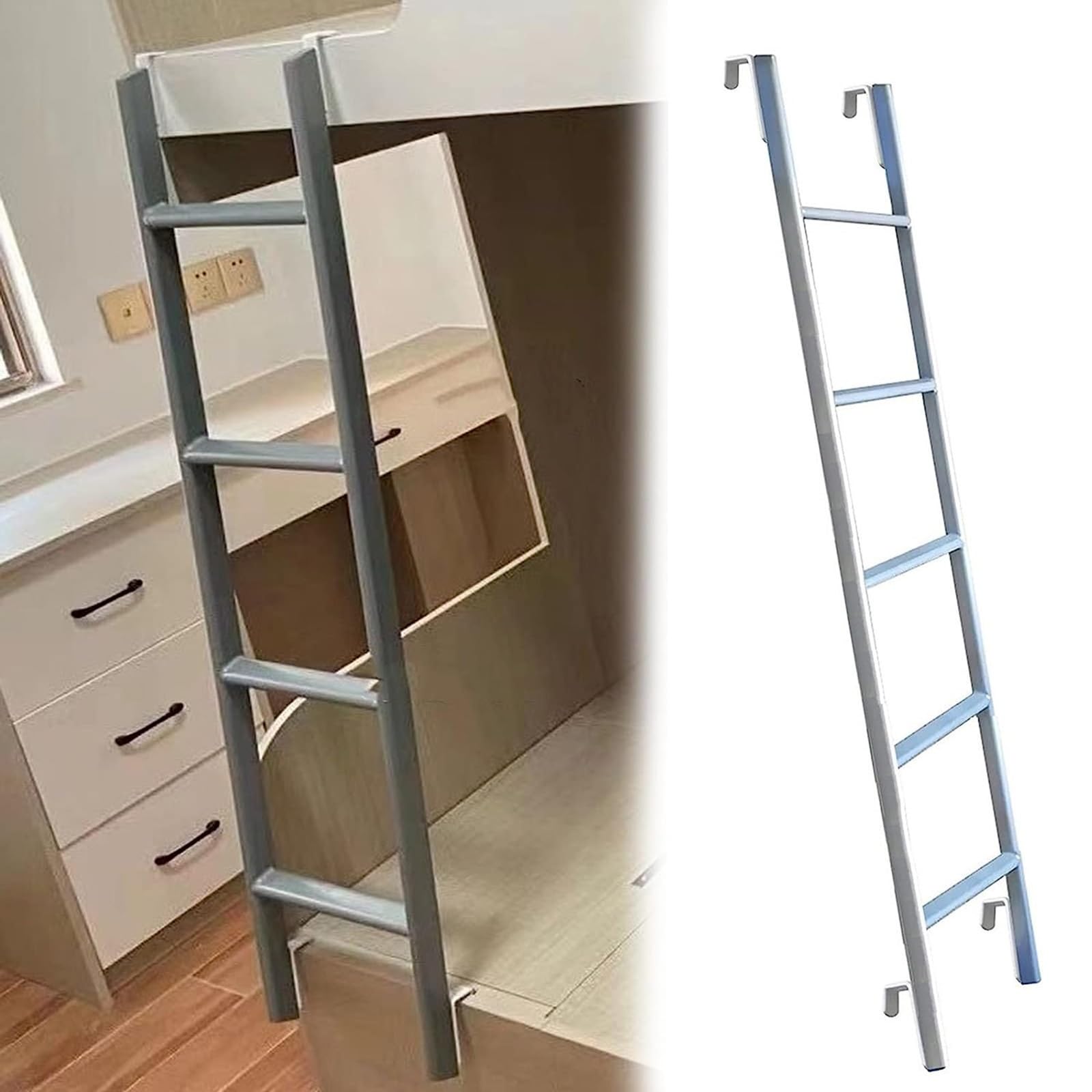BYFSRUS Sturdy Metal Bunk Bed Ladder Twin Climbing Steps for Home & Dorm HeavyDuty Travel Camper Ladder Silver Finish Ideal for RV & Cabin Use