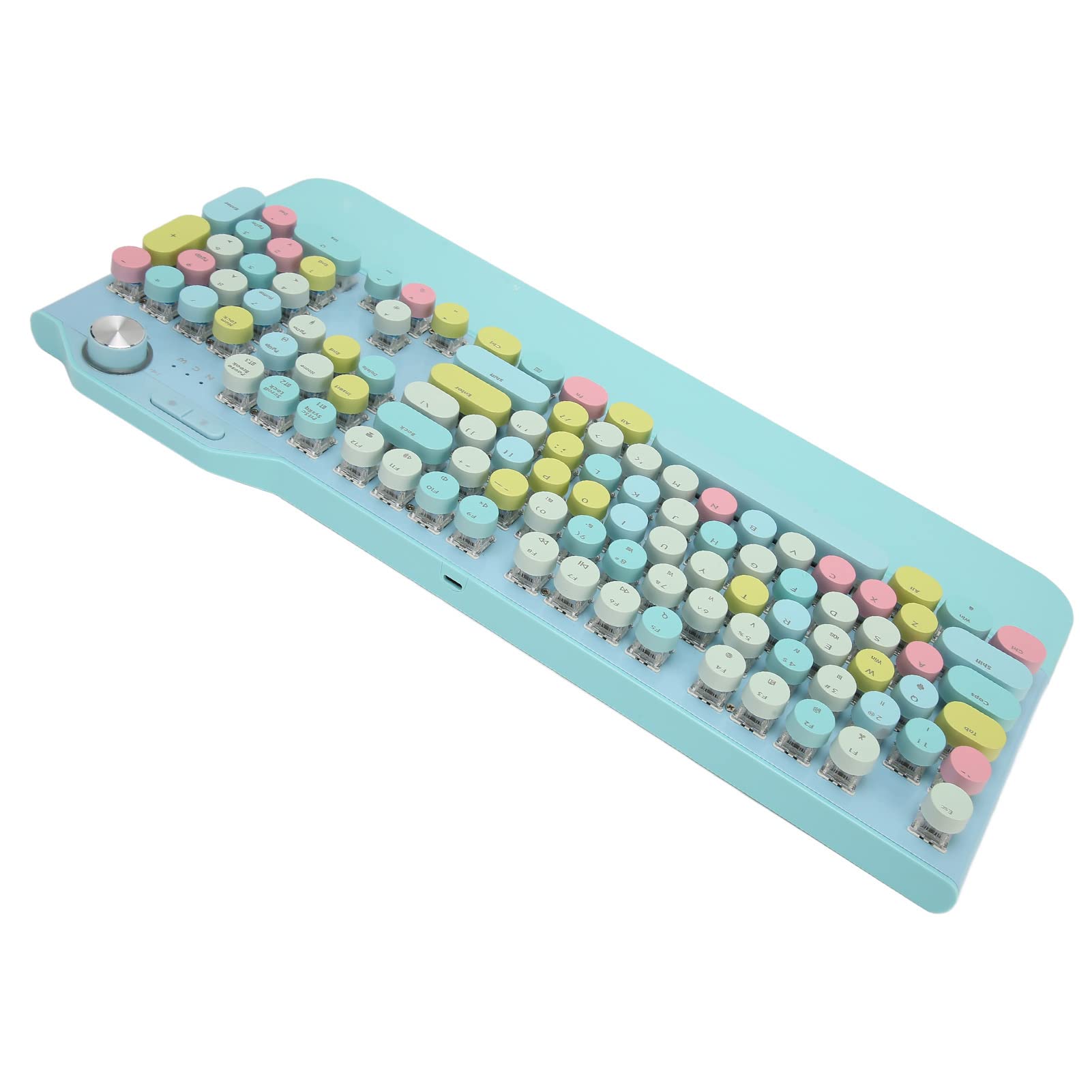 Airshi Tastiera da Gioco, Copritasti Rotondi Cablati o Wireless Tastiera Wireless Retroilluminata Colorata Interruttore Blu con Poggiapolsi per Tablet (Blu)