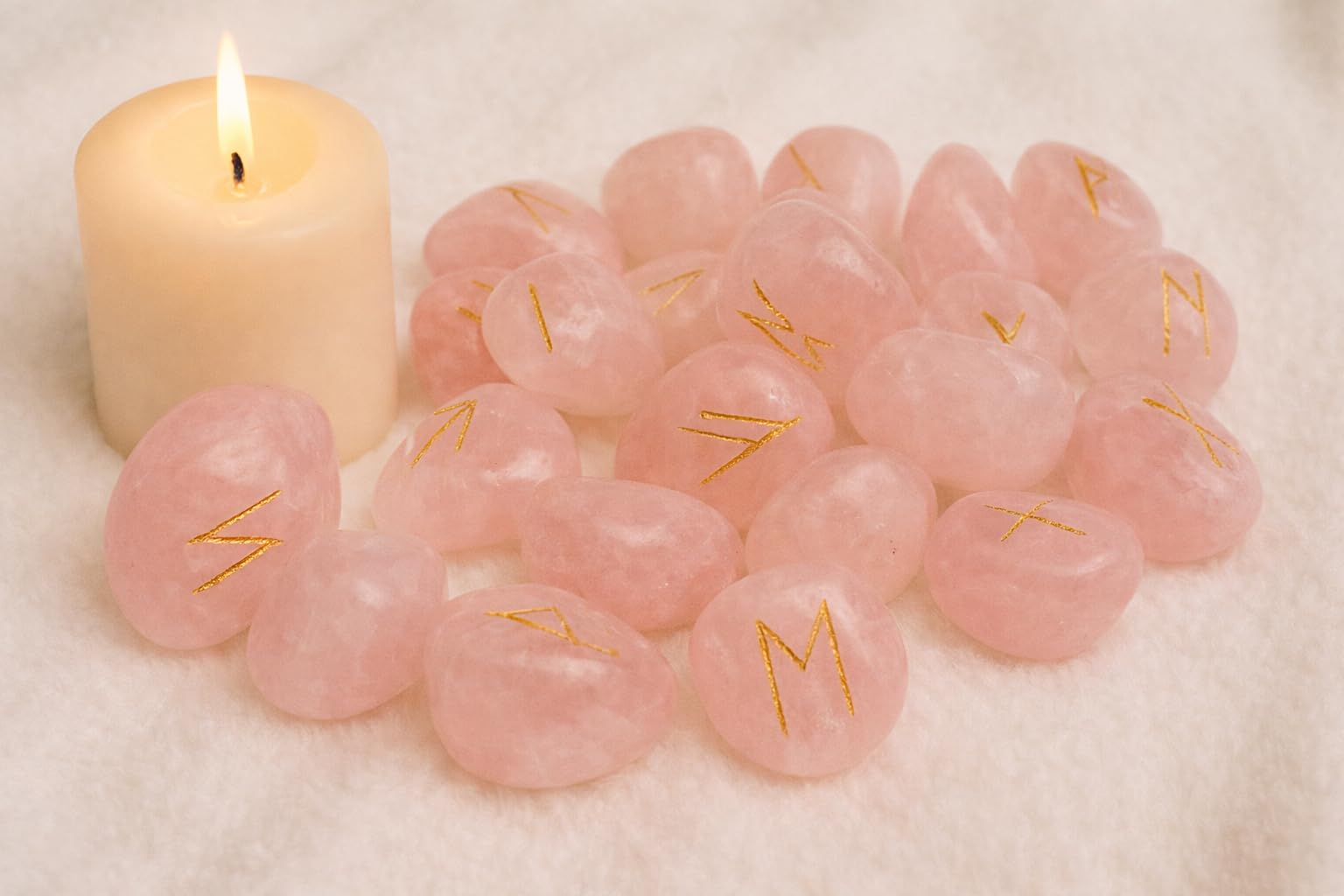 Whitewhale Rose Quartz Rune Stones Tumbled Engraved Lettering Crystal Set Healing Chakra Reiki