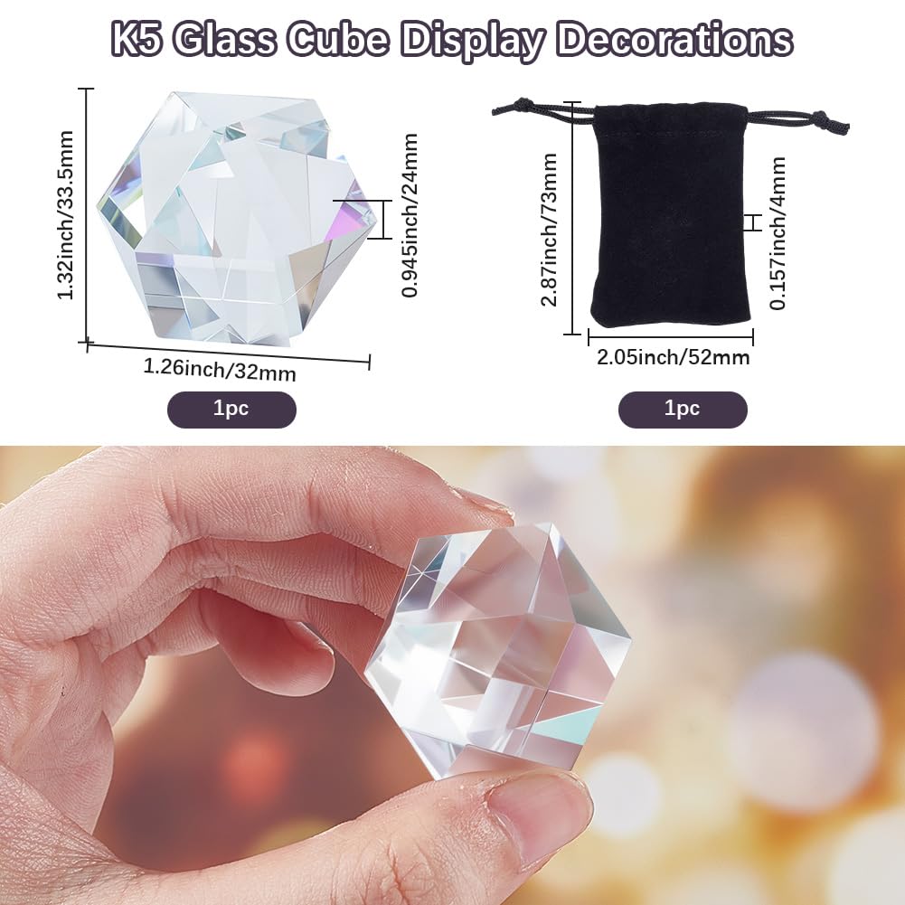 Beebeecraft Crystal Ball Prism Suncatcher 1.32x1.26 Inch K5 Glass Clear AB Cube Faceted Sphere Rainbow Maker for Home Desktop Decoration