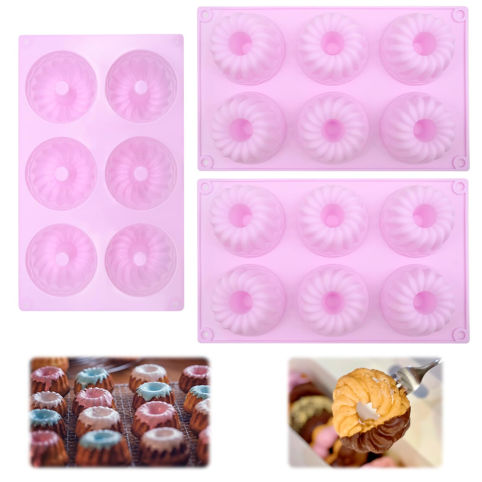 Uryxery 3 Piece Silicone Donut Moulds Non Stick Baking Tins, 6 Cavity Multi-Bake Trays 1.97×4.72×4.72in Purple for Donuts, Muffins, Bagels
